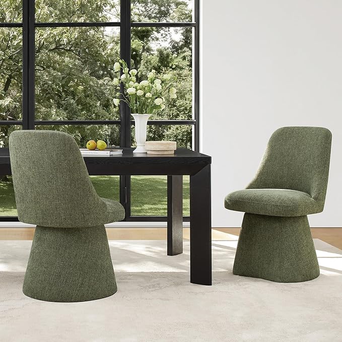 Swivel Dining Chairs Set of 4, Upholstered Mid Century Modern Deskchair with High Back, Linen Fabric Kitchen Chairs for Dining Room, Bedroom, Dressing Room, Green