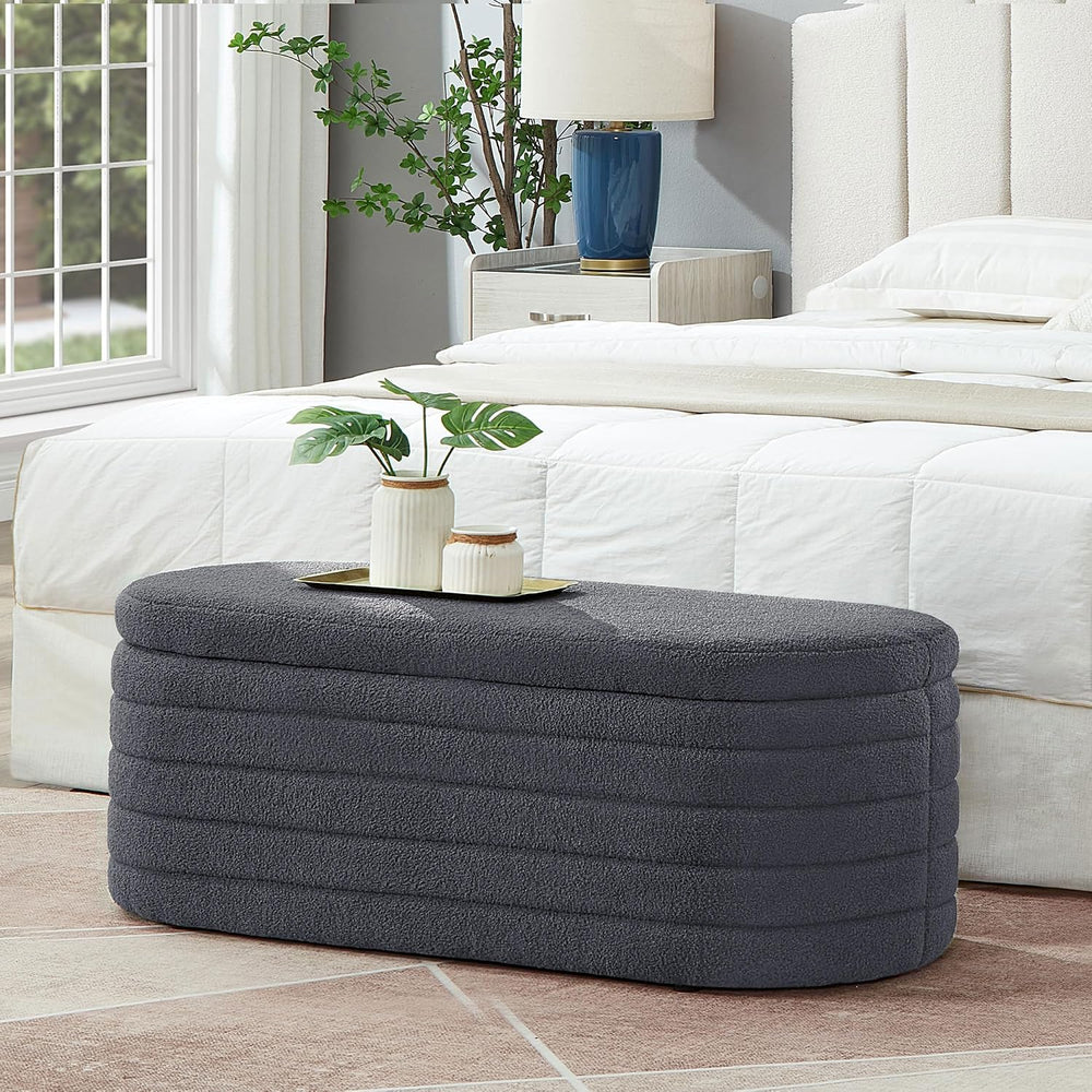Storage Ottoman Bench End of Bed for Bedroom, Boucle Upholstered Entryway Sho...
