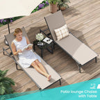 Amopatio Outdoor Lounge Chairs Poolside Chaise Lounge for Patio Set of 2 | with Side Table Foldable Stackble Fully Assembled Weather Resistant 5-Position Adjustable Backrest 400LBS Capacity