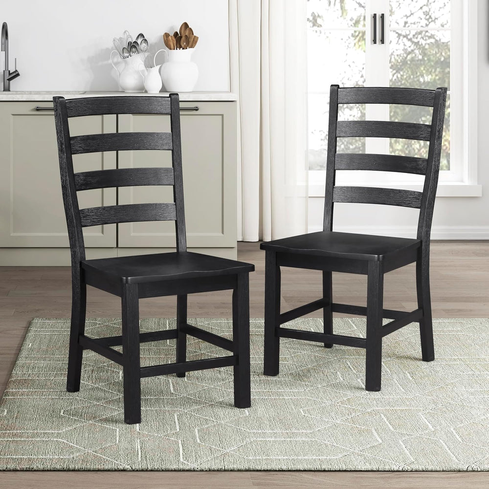 Lexicon Farmhouse Dining Chairs Set of 2, Wood Frame, Ladder Back, Black