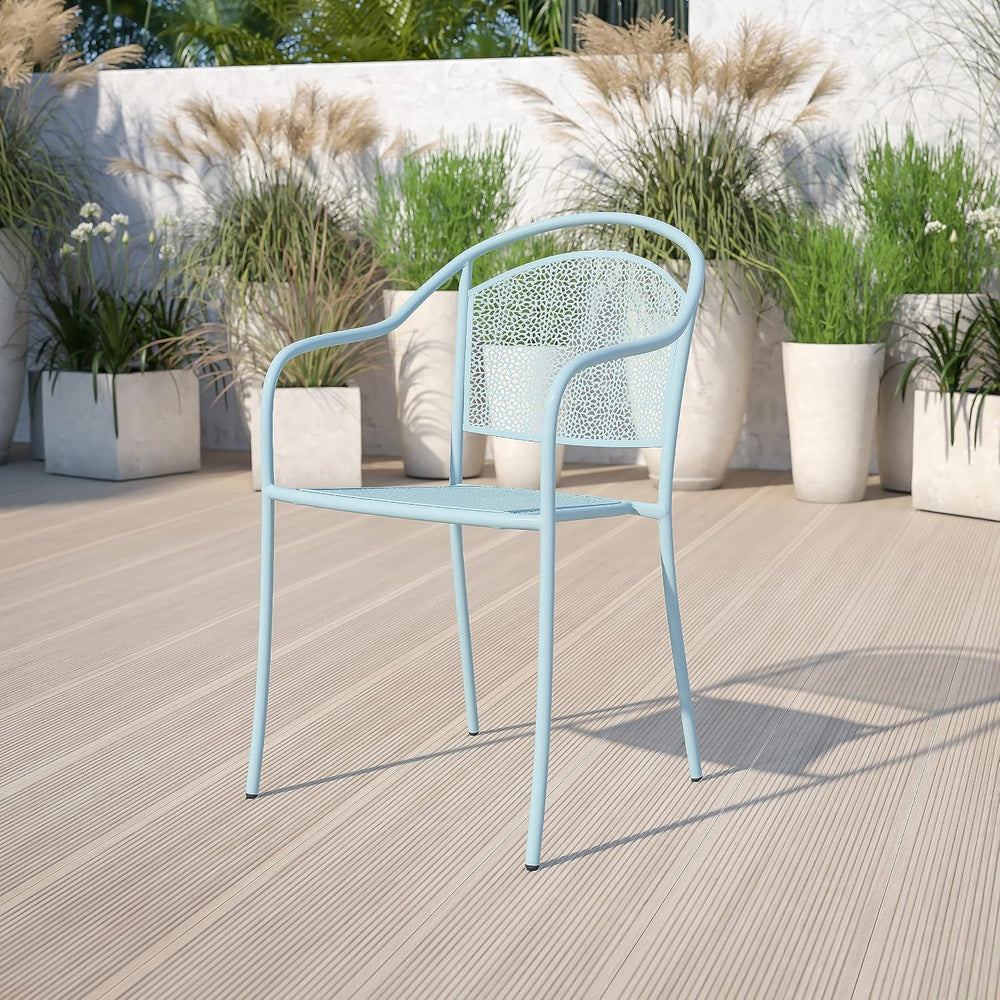 Flash Furniture Commercial Grade Sky Blue Indoor-Outdoor Steel Patio Arm Chai...