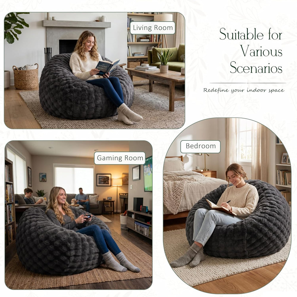 ZurNesfure Bean Bag Chair 3FT Adult Bean Bag with Filler Darkgrey, Medium | G...
