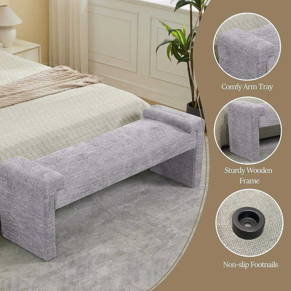 WUTUTUEE 58.7" End of Bed Bench Upholstered Modern Bedroom Bench for Liv...