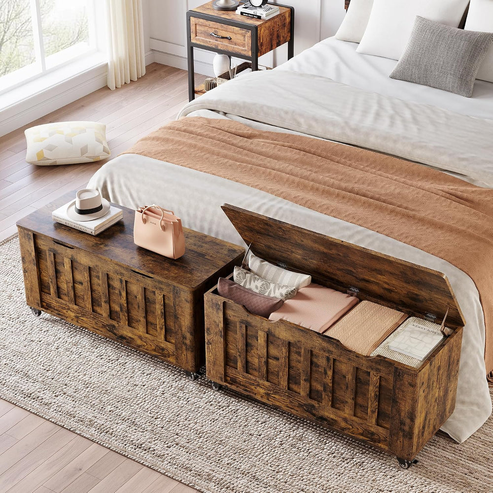 IDEALHOUSE Storage Chest, 39.4" Storage Bench Wooden Storage Trunk, Retr...
