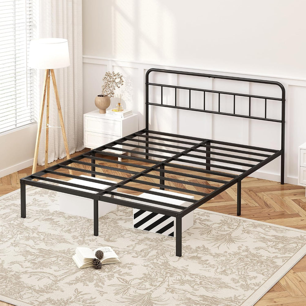 Kujielan 12 inches Full Size Bed Frame with Minimalist Headboard, Black