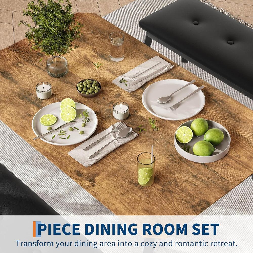 Dining Table for 4, 3-Piece Kitchen Table Set for 4 with Wooden Tabletop and ...