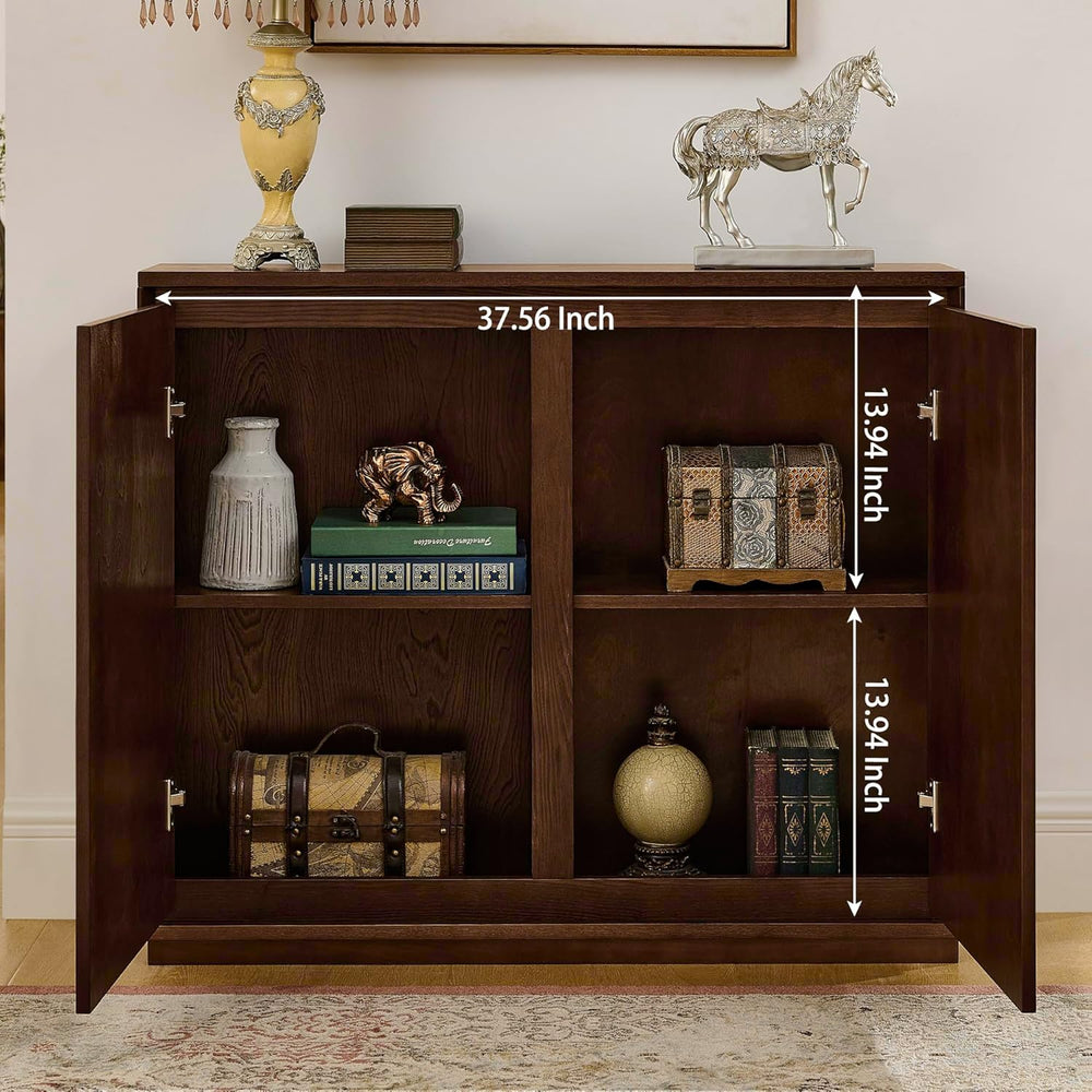 LKTART Narrow Sideboard Buffet Storage Cabinet with Solid Wood Doors,Mid Cent...