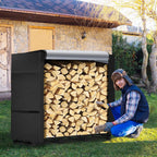 4ft Firewood Rack Outdoor with Waterproof Widened Cover, Heavy Duty Firewood Holder includes Carrier Bag, Powder-coated Wood Rack with Hooks, Firewood Storage Rack for Fireplace Deck Patio