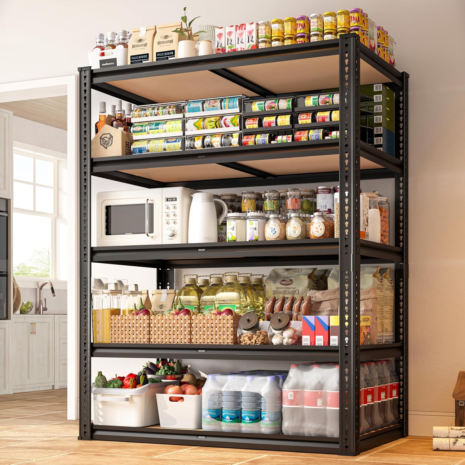 2050LBS Storage Shelves Heavy Duty 5 Tier Garage Storage Shelving, Adjustable Metal Shelving Unit Utility Rack Shelf for Warehouse, Pantry, Closet, Kitchen 72" H x 35.56" W x 16" D, Black