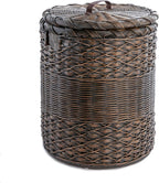 The Basket Lady Round Wicker Laundry Hamper, Extra Large, 23 in Dia x 28 in H, Antique Walnut Brown