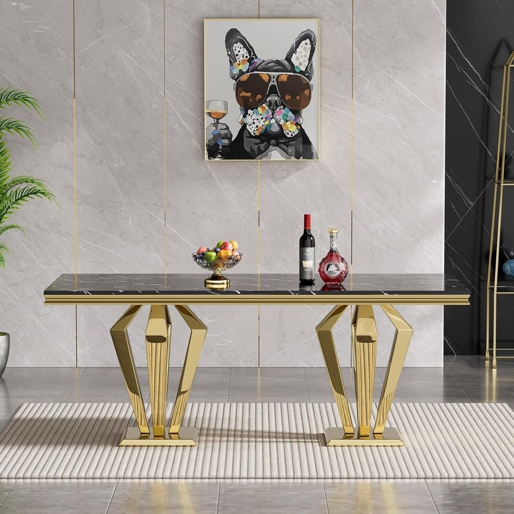 Luxury Marble Dining Table for 4 to 6, 68 inch Black Faux Marble Dining Table...