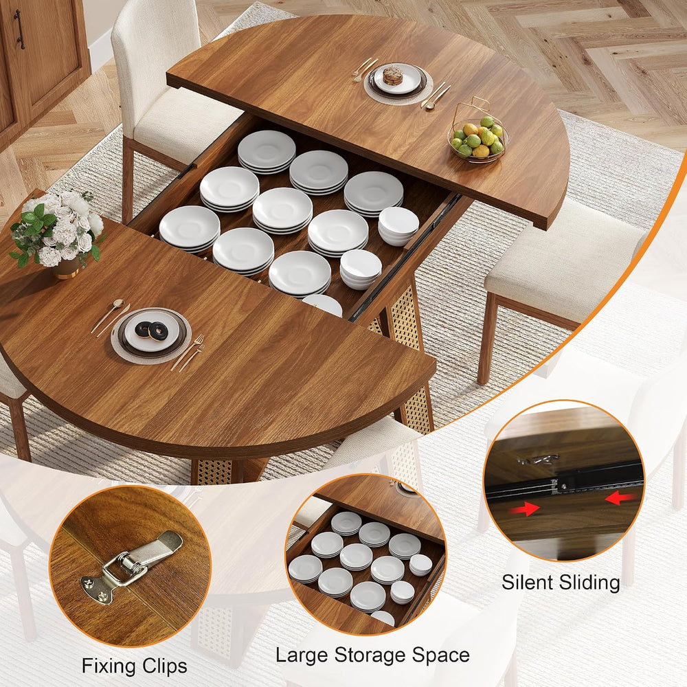 43"-59" Extendable Round Dining Table for 4-8, Transformer Oval Mod...