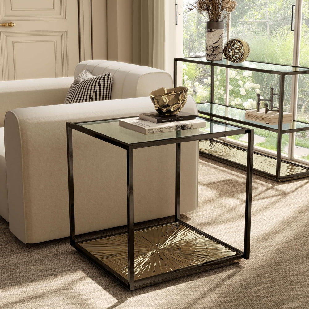 24/7 Shop at Home Aureum Modern 24-inch 1-Shelf Glass Top End Table with Sunb...