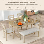 Ball & Cast 6 Piece Wood Dining Table Set with 4 Upholstered Chairs & 1 Bench,Kitchen Table and Chairs for 6 W/ 51.8" Rectangle Desk,for Restaurant,Home Bistro,Natural Wood Wash