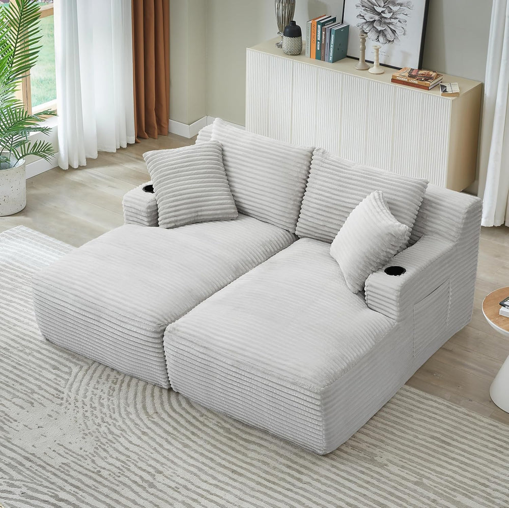 Eafurn Oversized Double Chaise Lounge Indoor with Cup Holders & Side Pock...