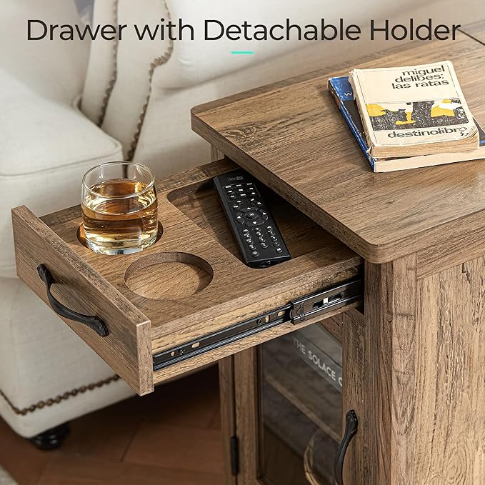 LINSY HOME End Table Set of 2 with Charging Station, Modern Farmhouse Sofa Co...