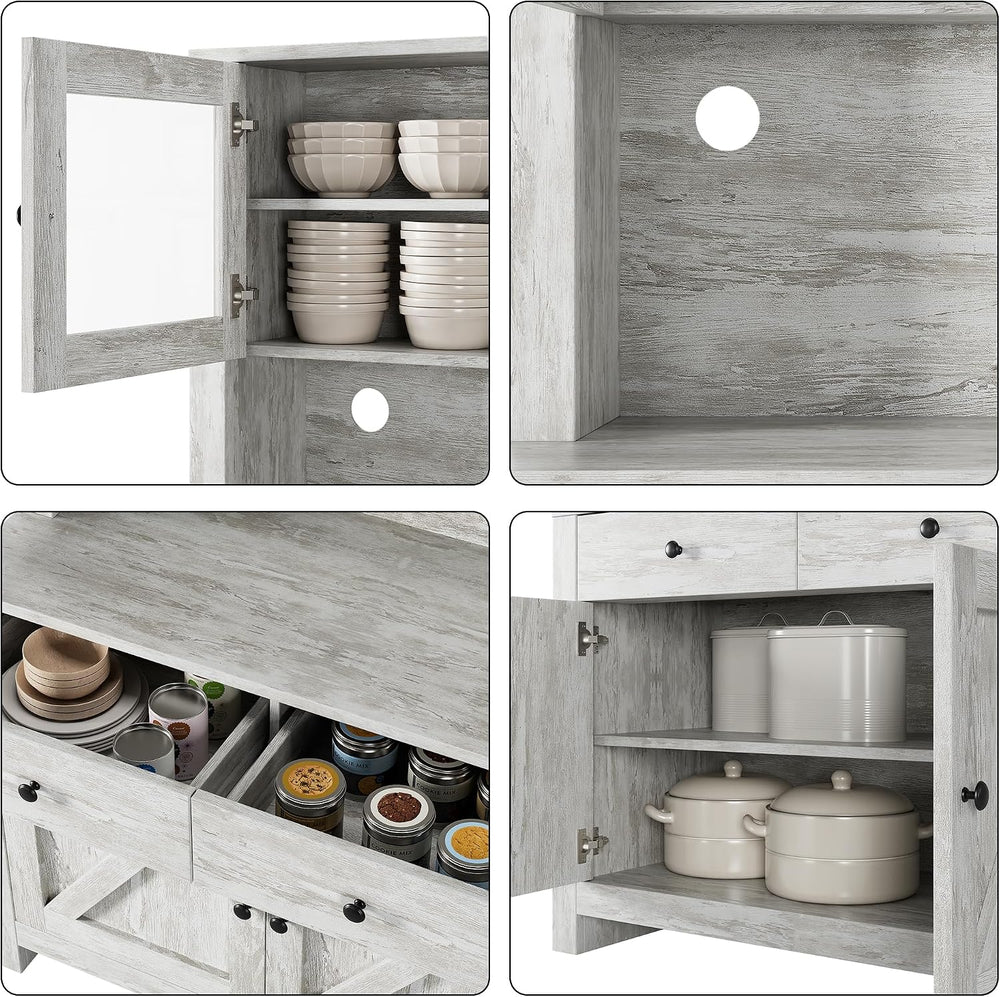 Contemporary Kitchen Pantry Cabinet – Freestanding Hutch Buffet Cupboard with...