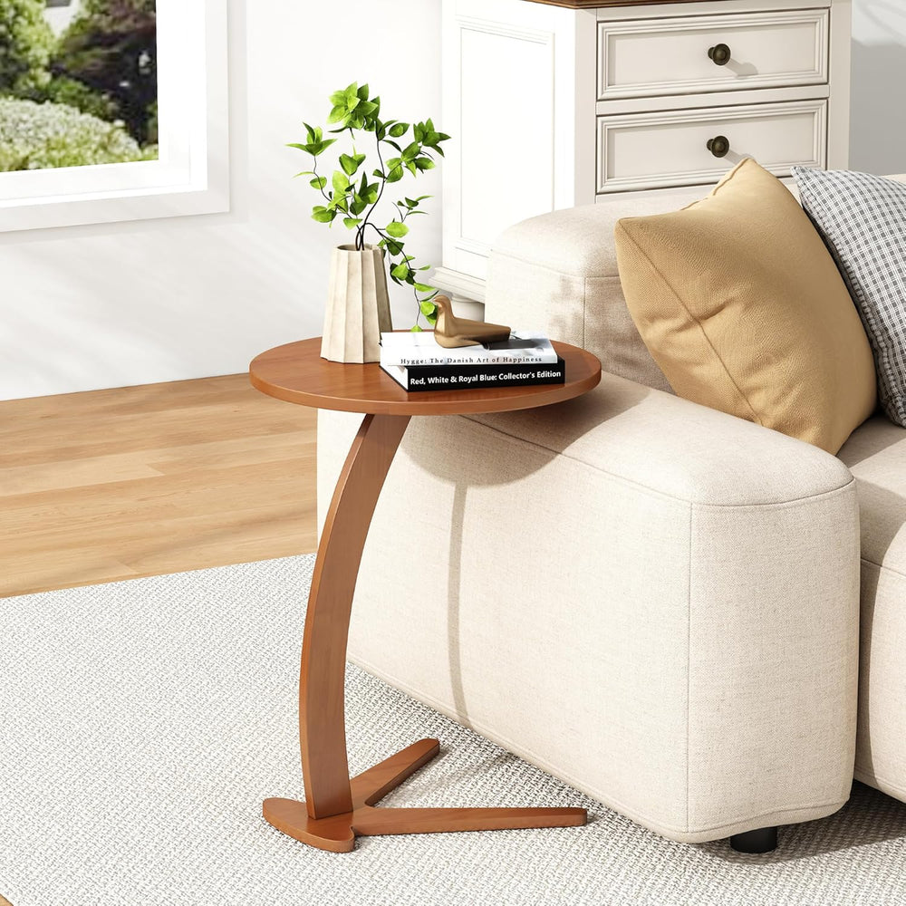 C Shaped End Table, Small Round Side Table for Couch, Slide Under Sofa Tray D...