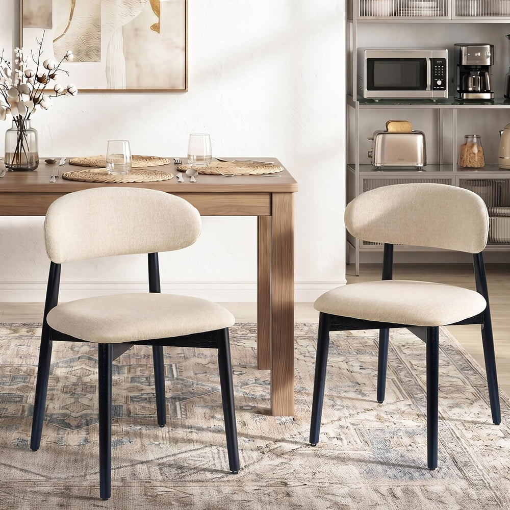 Wooden Dining Chairs Set of 4, Modern Farmhouse Fabric Upholstered Kitchen Ch...