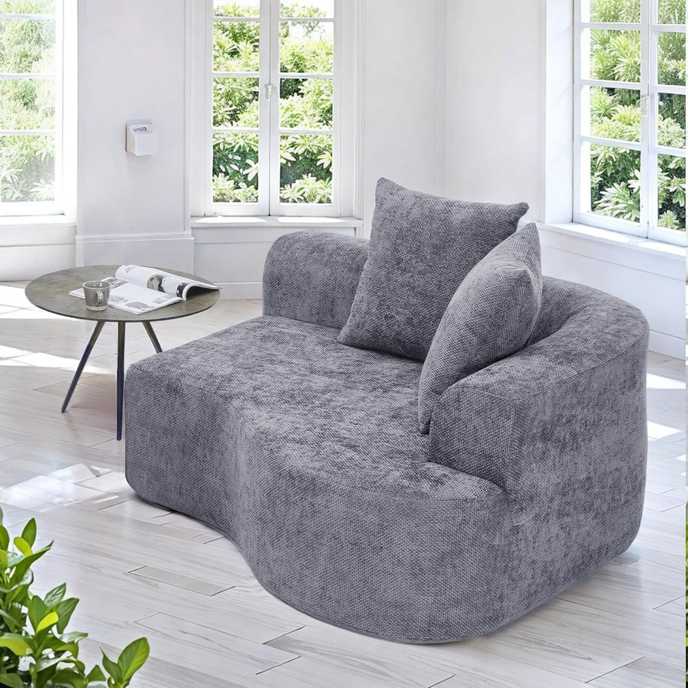 L Shaped Single Sofa, Modern Comfy Chenille Fabric Loveseat Couch, No Assembl...