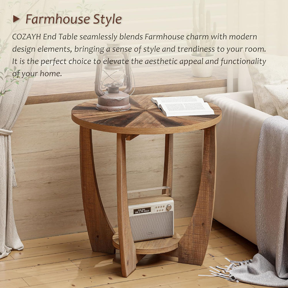 COZAYH Rustic Farmhouse End Table with Storage Shelf, French Country Accent S...