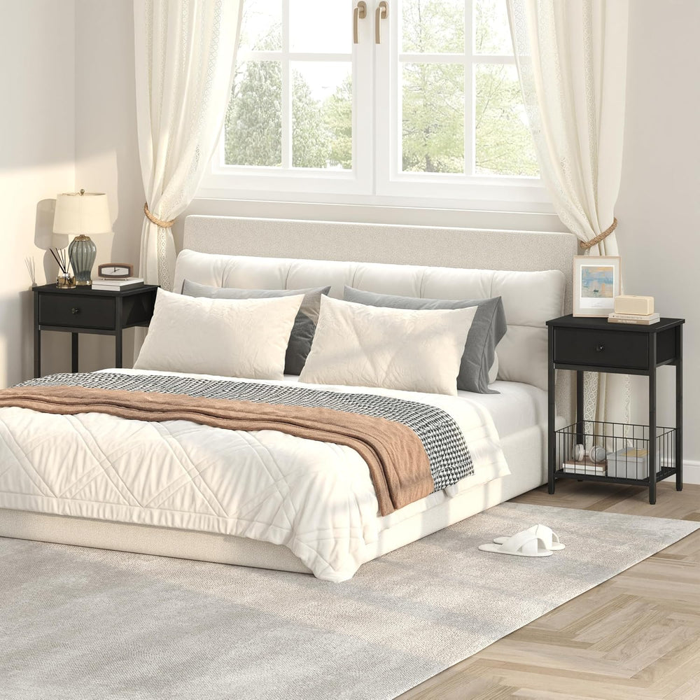 Small nightstand, Bed Side Tables Bedroom, Black Side Table, end Table with D...
