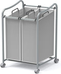 Simple Houseware 2-Bag Heavy Duty Rolling Laundry Sorter Cart, Silver – 2 Section Removable Bags and Lockable Wheels for Laundry Room Organization