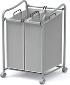 Simple Houseware 2-Bag Heavy Duty Rolling Laundry Sorter Cart, Silver – 2 Section Removable Bags and Lockable Wheels for Laundry Room Organization