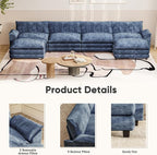 Furniwell 159" Modern Couches Sectional Sofa with Movable Ottoman, U Shaped Sofa Couch with Comfy Chenille and Deep Seat, 4-Seat Cloud Couch for Living Room, Bedroom and Apartment