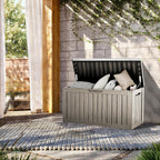 TARKARI 80 Gallon Lockable Resin Deck Box, Waterproof & UV-Resistant Outdoor Storage Box for Outdoor Cushion Storage, Garden Tools & Pool Accessories Storage, Coffee