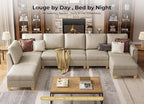 SITJOY 145" Faux Leather Modular Sectional Sofa with Storage, Mid Century Modern Sectional Couches for Living Room, Soft Padded Armrests, 8 Seat U Shaped Sectional Couch with Chaise, Greige
