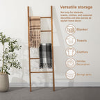 Acacia Wood Blanket Ladder, 6-Tier Wooden Blankets Holder for Living Room, Decorative Rack for Storage, Rustic Shelf for Farmhouse Bathroom - Light Natural