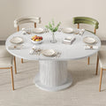 43.3 inch 59 inch Adjustable Size Round Dining Table for 4 6, Unique Design Modern Farmhouse Kitchen Table, Circle Dining Tables with Wood Strip Base for Kitchen Living Room (White)