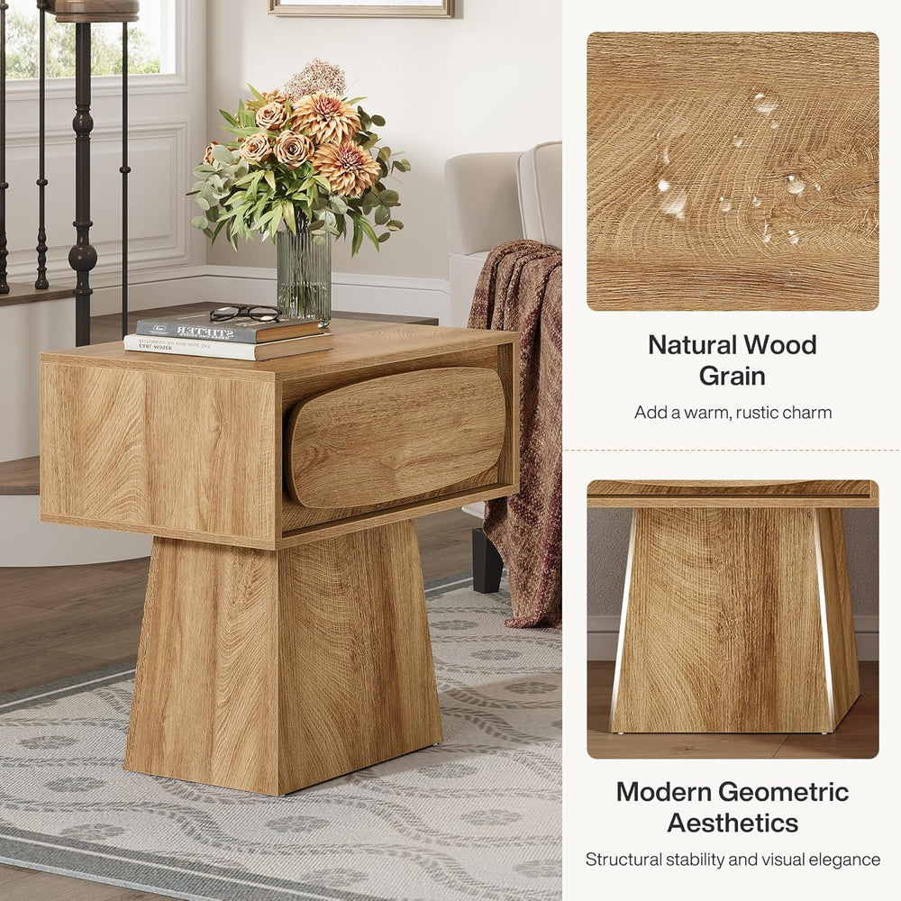Tribesigns End Table with Storage Drawer, Modern Wooden Side Table with Curve...