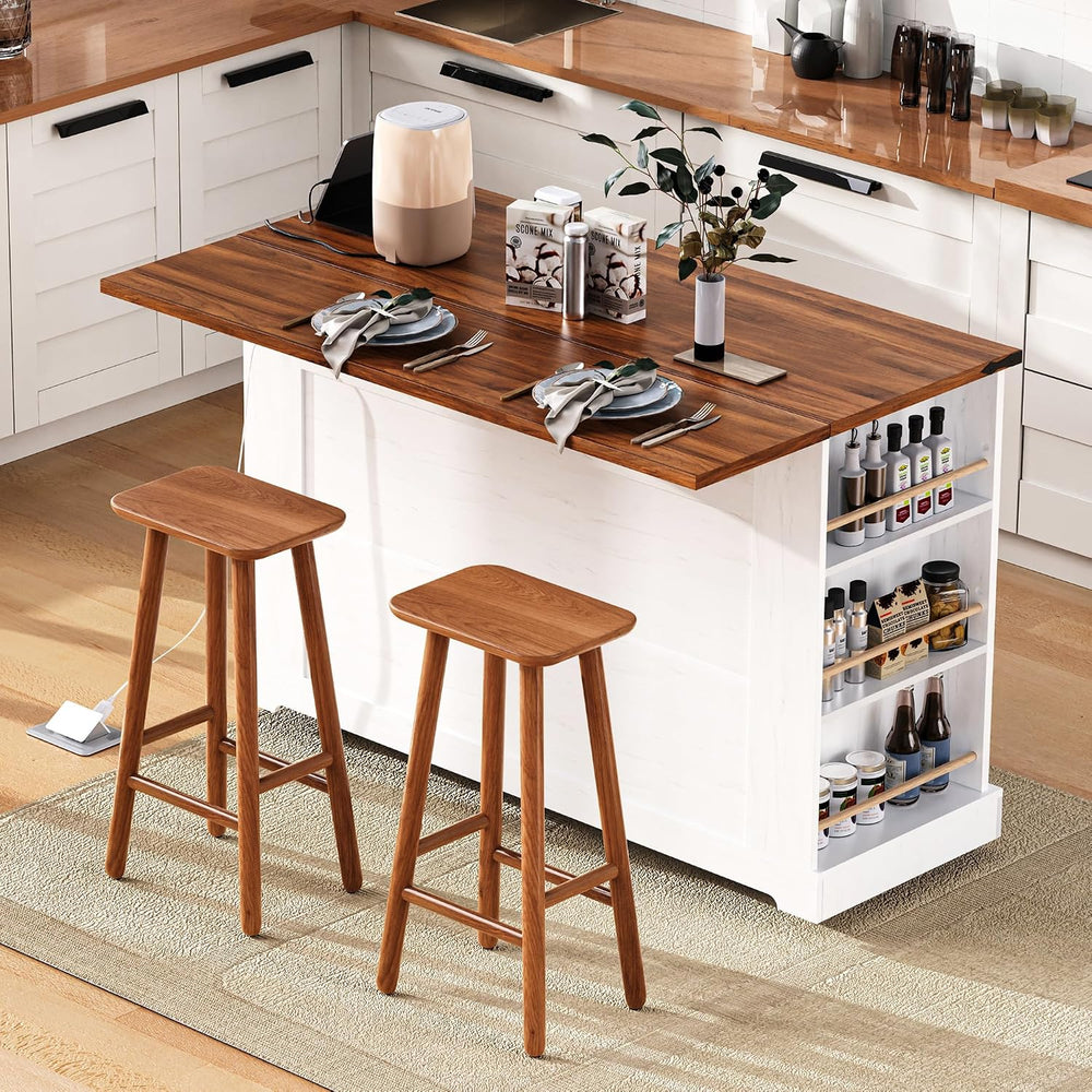 Merax 53'' Farmhouse Kitchen Island with 2 Tempered Glass Cabinet Doo...