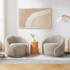 VANOMi Swivel Chairs for Living Room, 34" W Boucle Accent Chair, Taupe | 360 Degree Swivel Barrel Chair Comfy Chair for Bedroom Oversized Armchair Reading Nook Chairs for Apartment, Office Reception