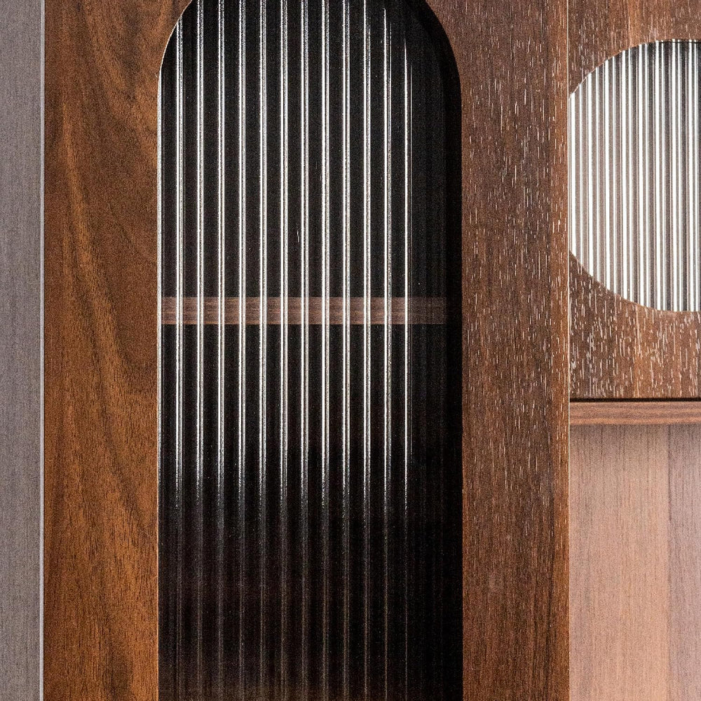Pantry Cabinet, 71" Kitchen Buffet Hutch with Fluted Glass & Pull-Ou...