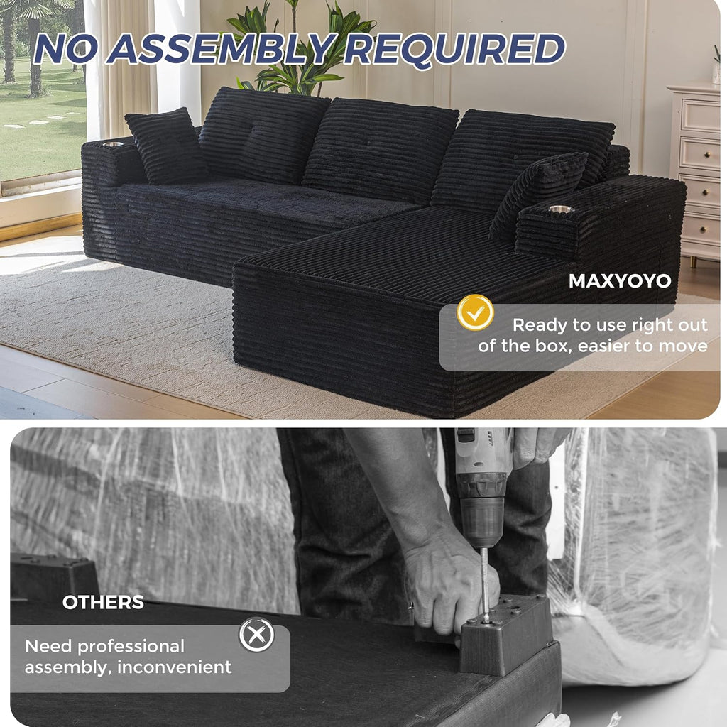 MAXYOYO Boneless Couch, 104-Inch L-Shape Sectional Sofa, Right-Facing Chaise
