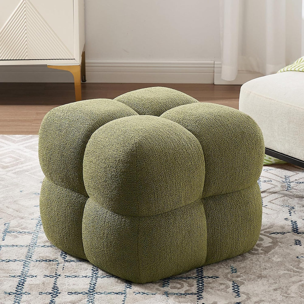 ONEVOG Olive Green‌ Modern Ottoman, 21" Square Fuzzy Couch Sherpa Pouf O...