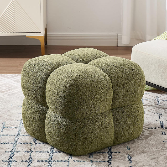 ONEVOG Olive Green‌ Modern Ottoman, 21" Square Fuzzy Couch Sherpa Pouf Ottoman, Tufted Cute Boucle Fabric Foot Stools, Upholsered Footrest & Coffee Table & Vanity Chair for Living Room Bedroom, Dorm