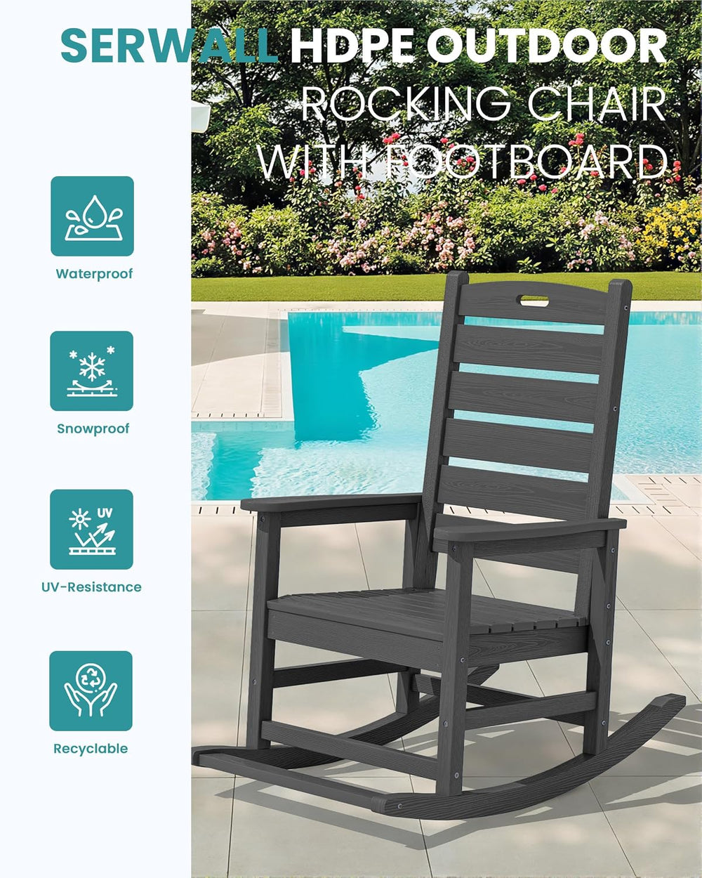 SERWALL Outdoor Rocking Chair Set of 2, Oversized Rocking Chair with Footboar...