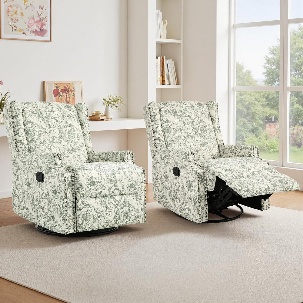 Swivel Glider Floral Recliner Chair, High Back Swivel Rocker Fabric Wingback ...