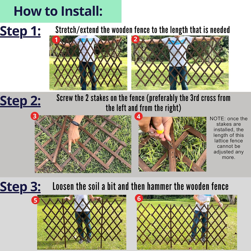 ShopLaLa Expandable Lattice Fence (2 Pack, 12ft Total) Wooden Garden Fences