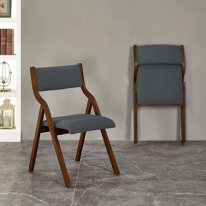 Ball & Cast Modern Folding Chairs Foldable Dining Chairs Set of 2, 18" Seat Height, Dark Grey