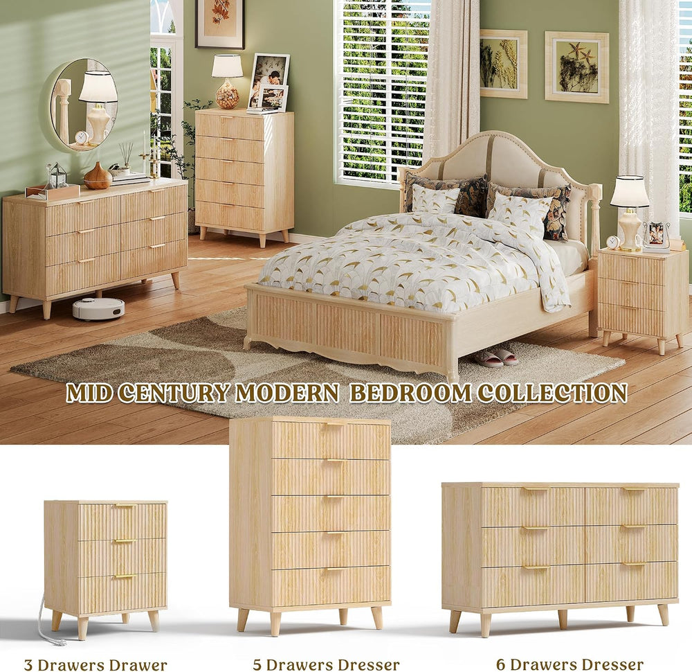 Modern Dresser and Nightstand Sets 3-Piece, 2 Nightstands 6-Drawer Dresser