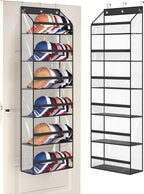 AOODA Clear Over The Door Hat Racks for Baseball Caps, Large Holds up to 72 Caps Hat Storage Organizer for Closet Wall, Deep Pockets Hanging Hat Holder with 3 Hooks, Black