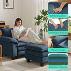LINSY HOME Cloud Sofa Accent Chair with Ottoman Chaise Lounge Chair Indoor, Corduroy Couch Sofa Chair for Living Room Apartment Bedroom Office, Blue