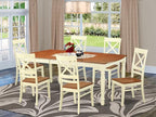 East West Furniture DOQU7-WHI-W 7 Piece Dining Room Table Set Consist of a Rectangle Wooden Table with Butterfly Leaf and 6 Kitchen Dining Chairs, 42x78 Inch, Buttermilk & Cherry