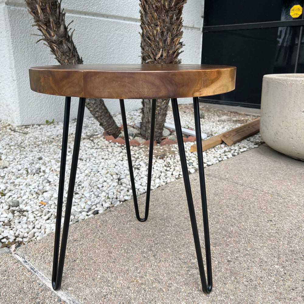 Round Teak Slice Slab Side Wood Table Top 17.7"x17.7"x1.96" Ha...