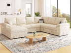 108 Inch Modular Sectional Sofa with Pull Out Bed,U Shaped 7 Seat Sectional Sleeper Sofa with Storage,Sectional Couches for Living Room,Cloud Modular Couch,Removable Sofa Cover,Beige